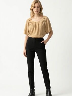 Buffalo David Bitton Light Tan Textured Short-Sleeve Blouse